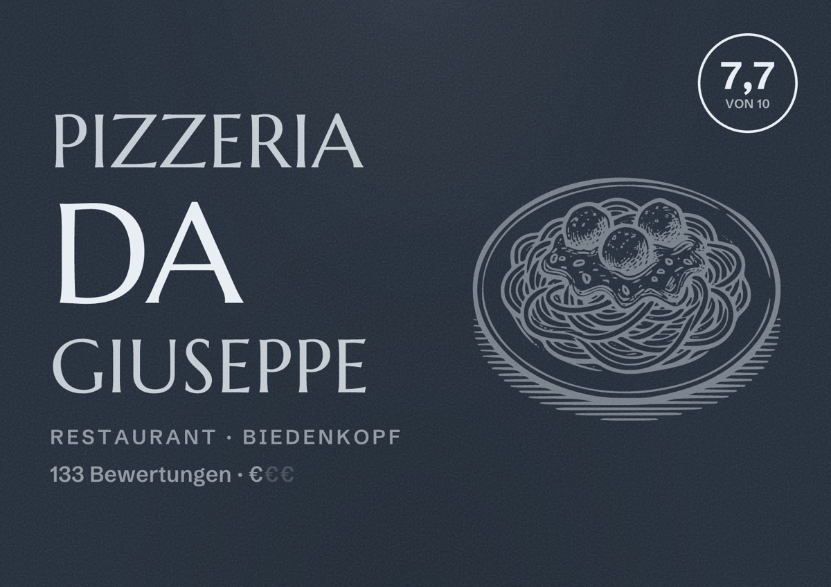 Illustriertes Poster von Pizzeria da Giuseppe, Restaurant in Biedenkopf: Bewertung 7,7 von 10 aus 133 Bewertungen, Preisniveau €