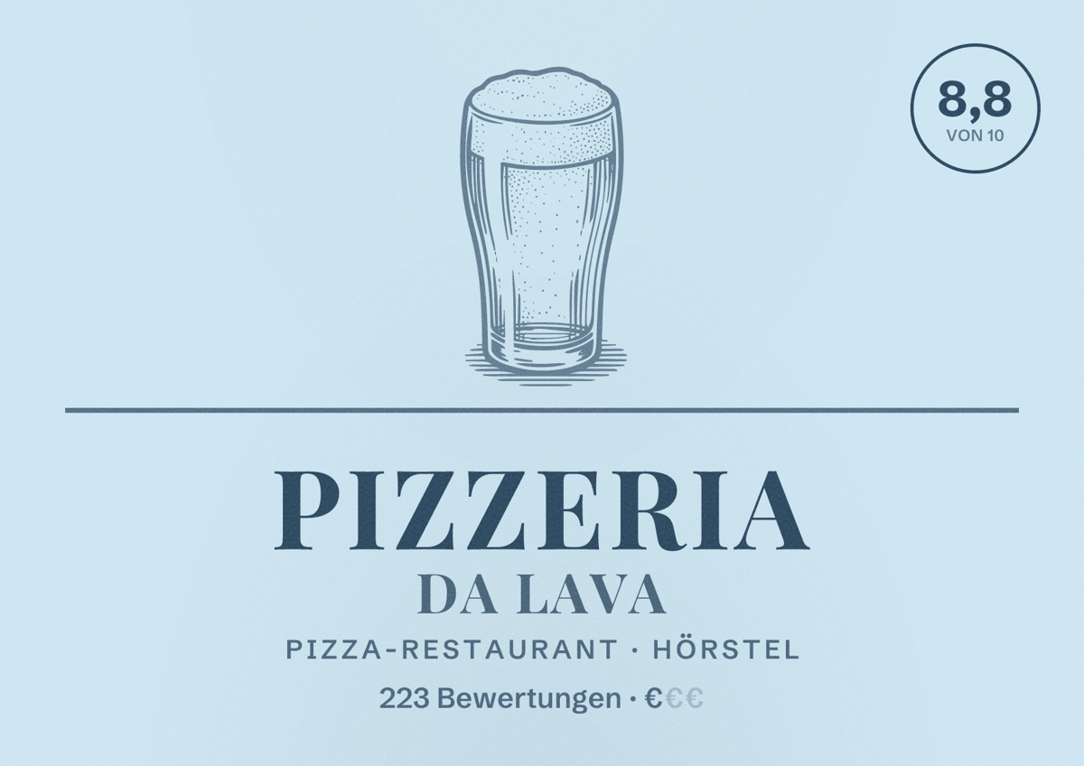 Illustriertes Poster von Pizzeria Da Lava, Pizza-Restaurant in Hörstel: Bewertung 8,8 von 10 aus 223 Bewertungen, Preisniveau €