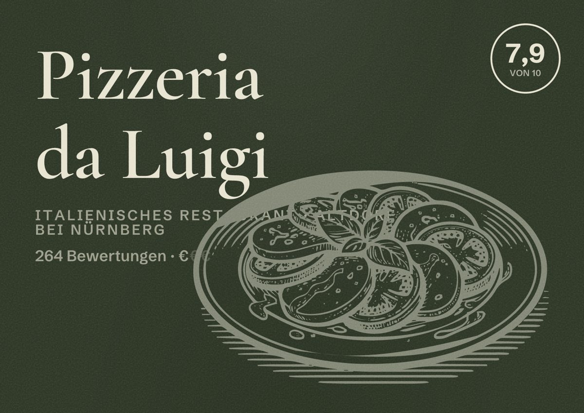 Illustriertes Poster von Pizzeria da Luigi, Italienisches Restaurant in Altdorf bei Nürnberg: Bewertung 7,9 von 10 aus 264 Bewertungen, Preisniveau €
