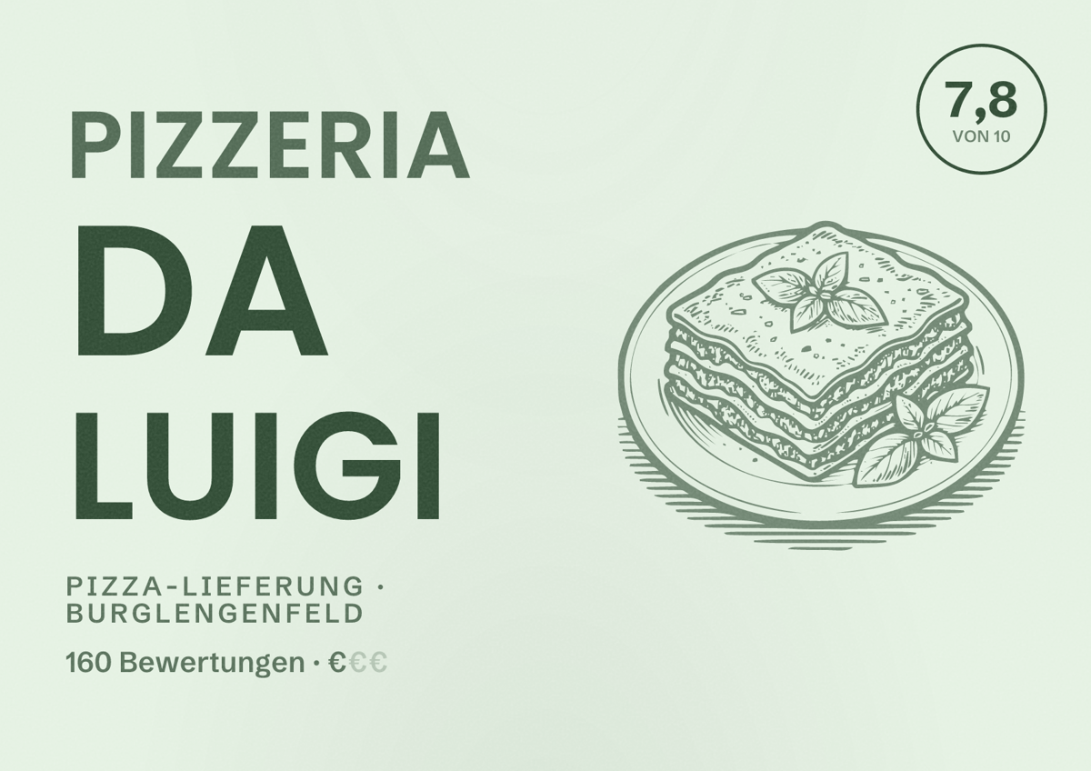 Illustriertes Poster von Pizzeria Da Luigi, Pizza-Lieferung in Burglengenfeld: Bewertung 7,8 von 10 aus 160 Bewertungen, Preisniveau €