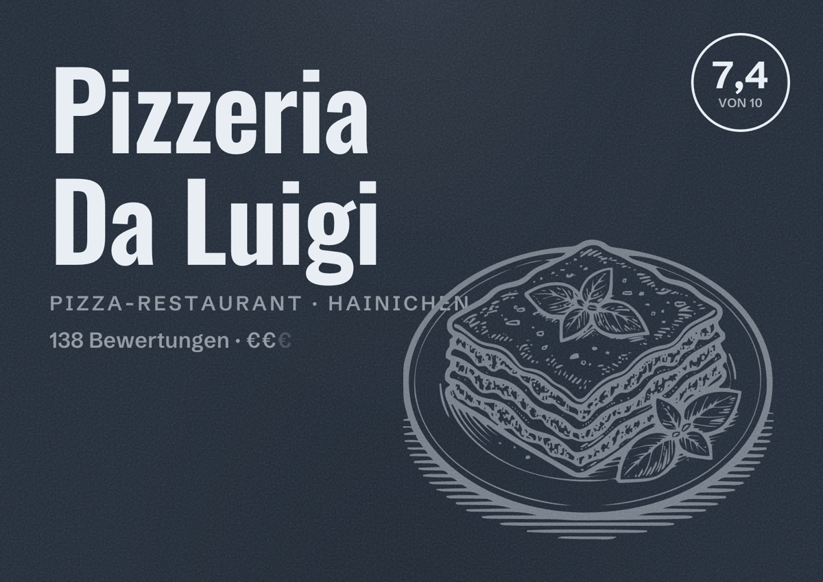 Illustriertes Poster von Pizzeria Da Luigi, Pizza-Restaurant in Hainichen: Bewertung 7,4 von 10 aus 138 Bewertungen, Preisniveau €€