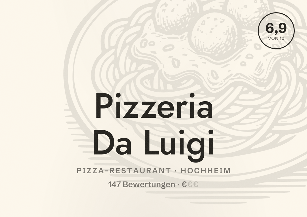 Illustriertes Poster von Pizzeria Da Luigi, Pizza-Restaurant in Hochheim: Bewertung 6,9 von 10 aus 147 Bewertungen, Preisniveau €