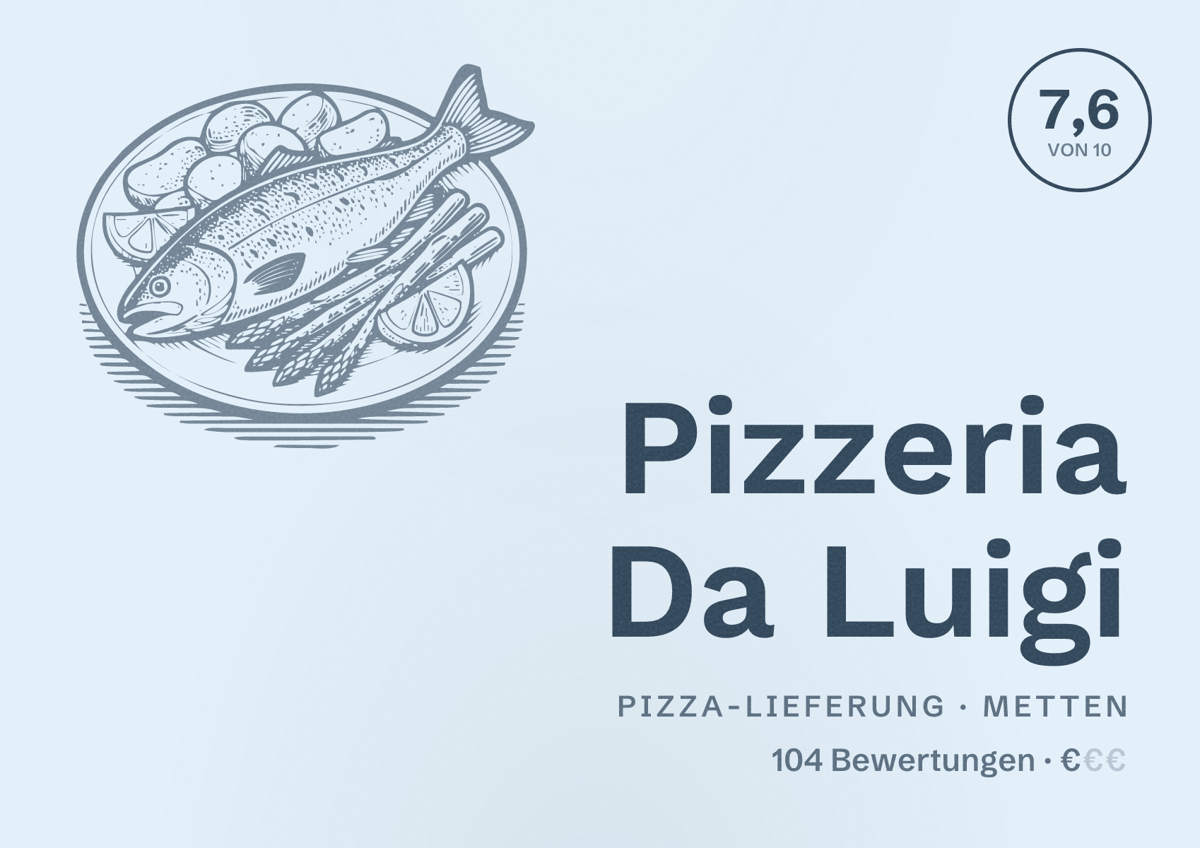 Illustriertes Poster von Pizzeria Da Luigi, Pizza-Lieferung in Metten: Bewertung 7,6 von 10 aus 104 Bewertungen, Preisniveau €