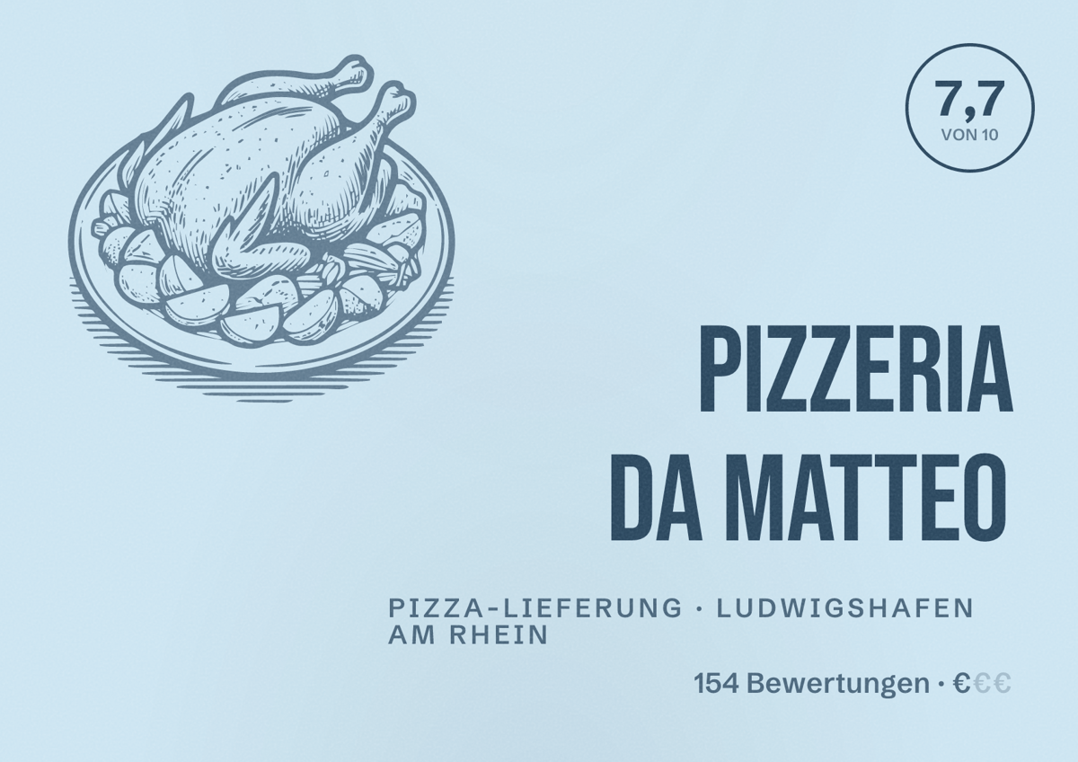 Illustriertes Poster von Pizzeria Da Matteo, Pizza-Lieferung in Ludwigshafen am Rhein: Bewertung 7,7 von 10 aus 154 Bewertungen, Preisniveau €
