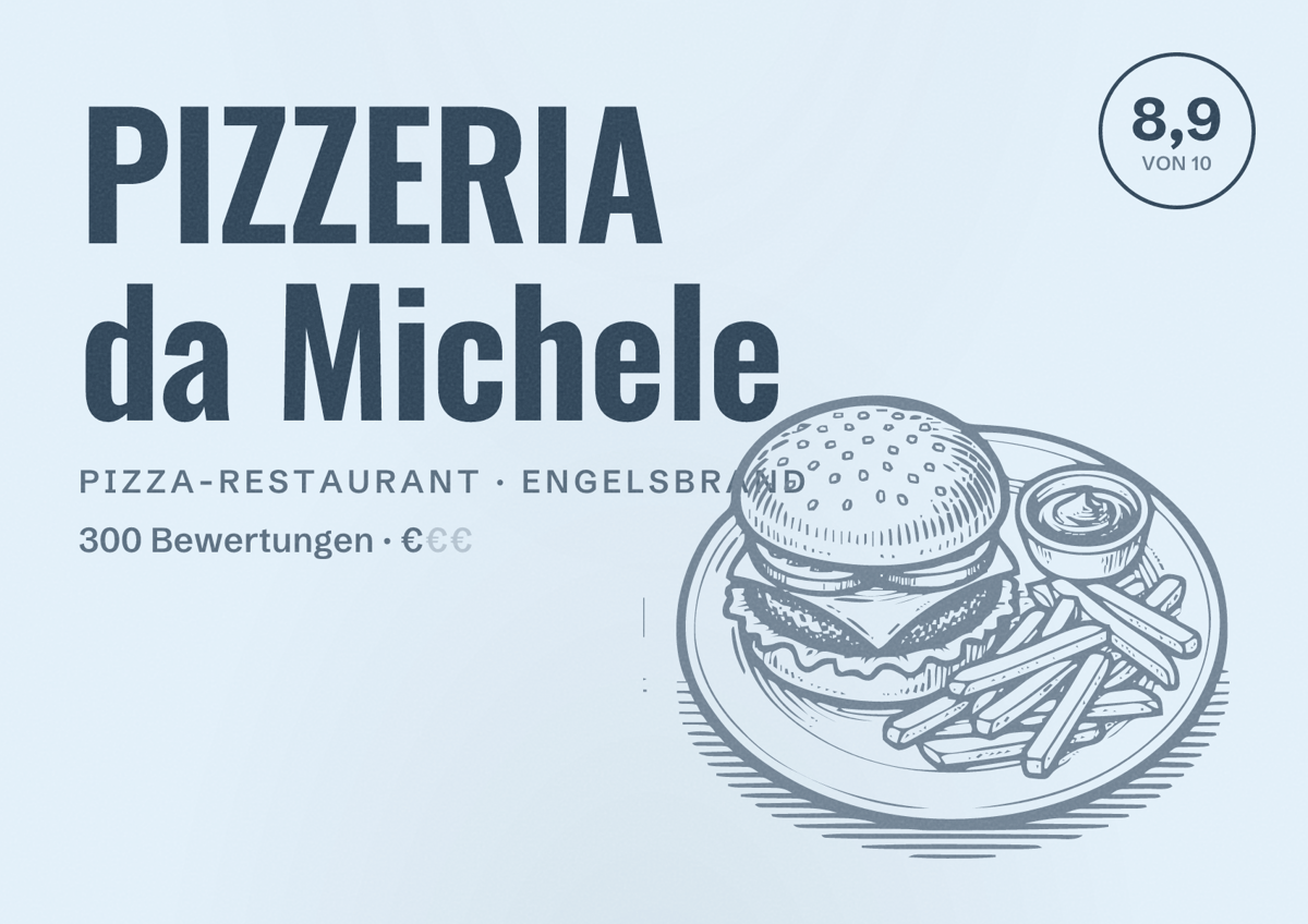 Illustriertes Poster von PIZZERIA da Michele, Pizza-Restaurant in Engelsbrand: Bewertung 8,9 von 10 aus 300 Bewertungen, Preisniveau €