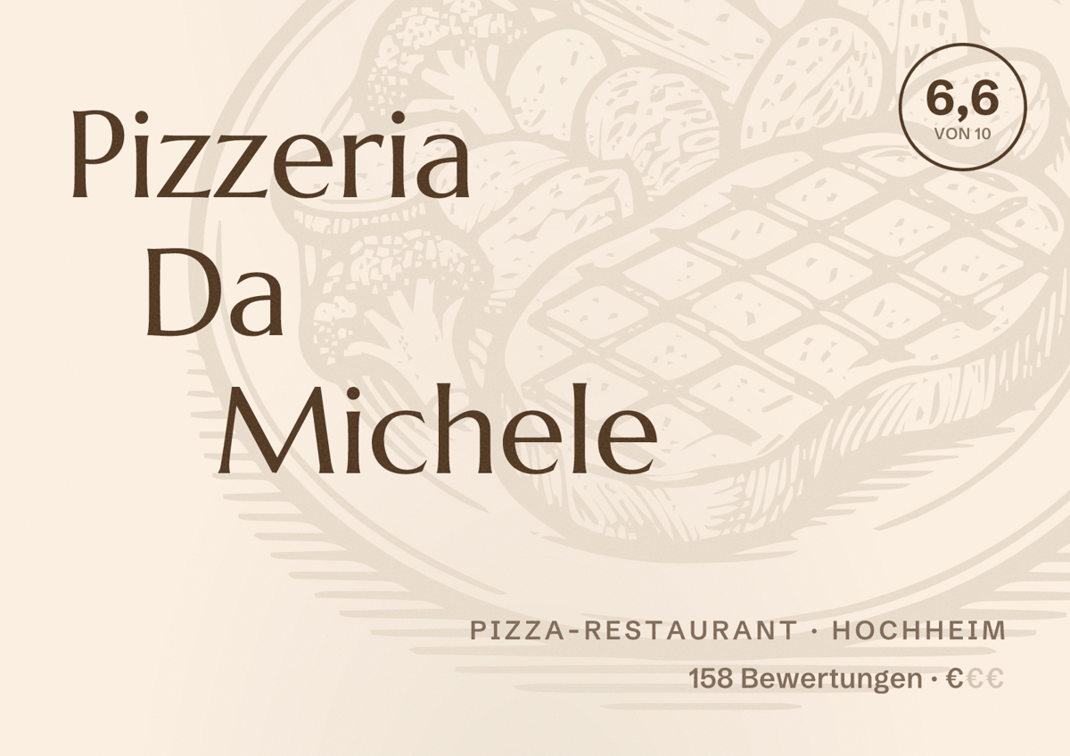 Illustriertes Poster von Pizzeria Da Michele, Pizza-Restaurant in Hochheim: Bewertung 6,6 von 10 aus 158 Bewertungen, Preisniveau €