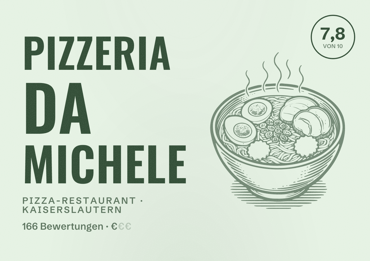 Illustriertes Poster von Pizzeria Da Michele, Pizza-Restaurant in Kaiserslautern: Bewertung 7,8 von 10 aus 166 Bewertungen, Preisniveau €