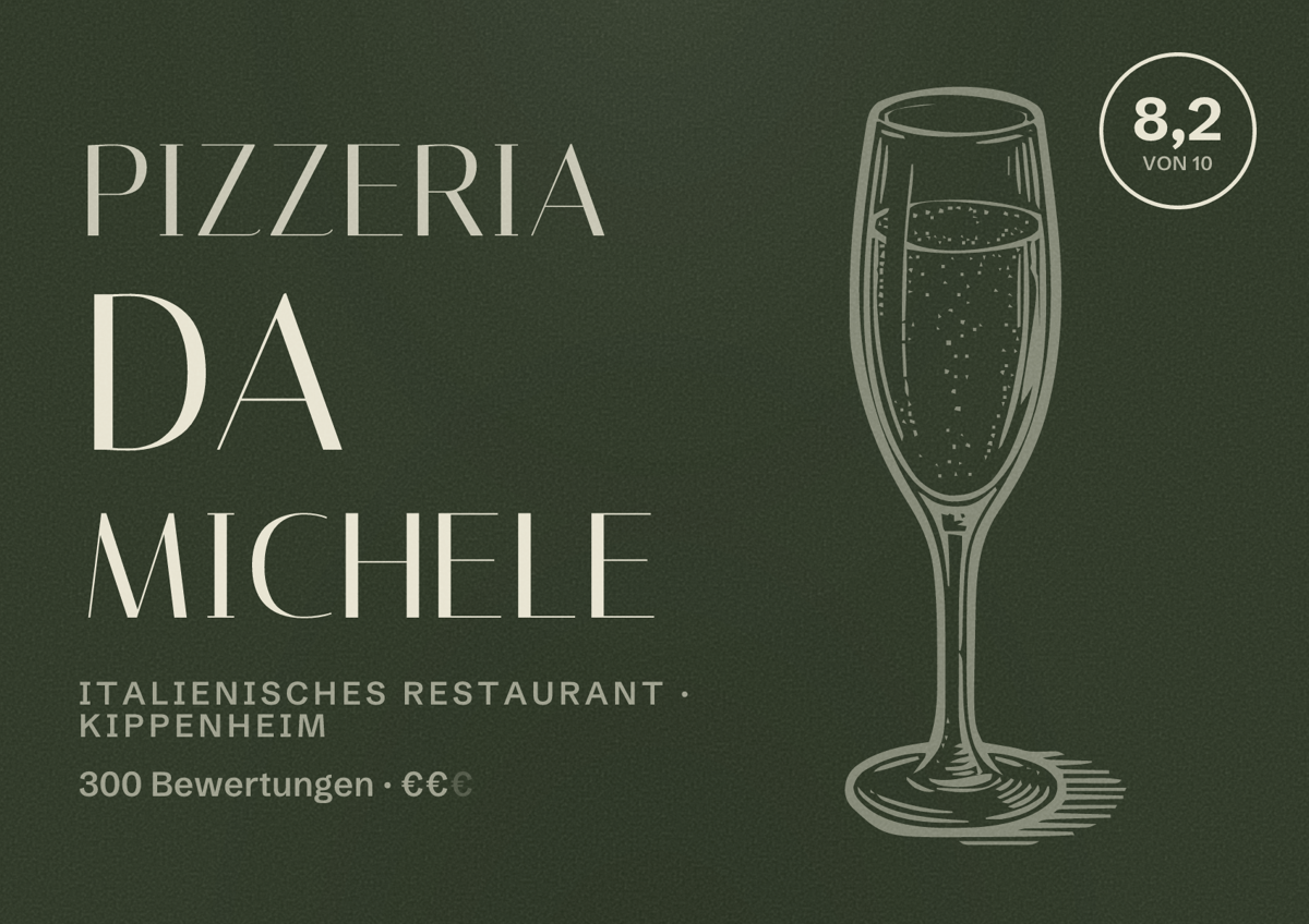 Illustriertes Poster von Pizzeria Da Michele, Italienisches Restaurant in Kippenheim: Bewertung 8,2 von 10 aus 300 Bewertungen, Preisniveau €€