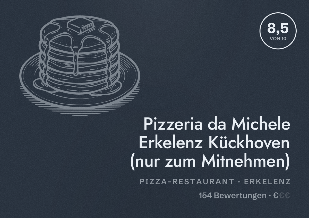 Illustriertes Poster von Pizzeria da Michele Erkelenz Kückhoven (nur zum Mitnehmen), Pizza-Restaurant in Erkelenz: Bewertung 8,5 von 10 aus 154 Bewertungen, Preisniveau €
