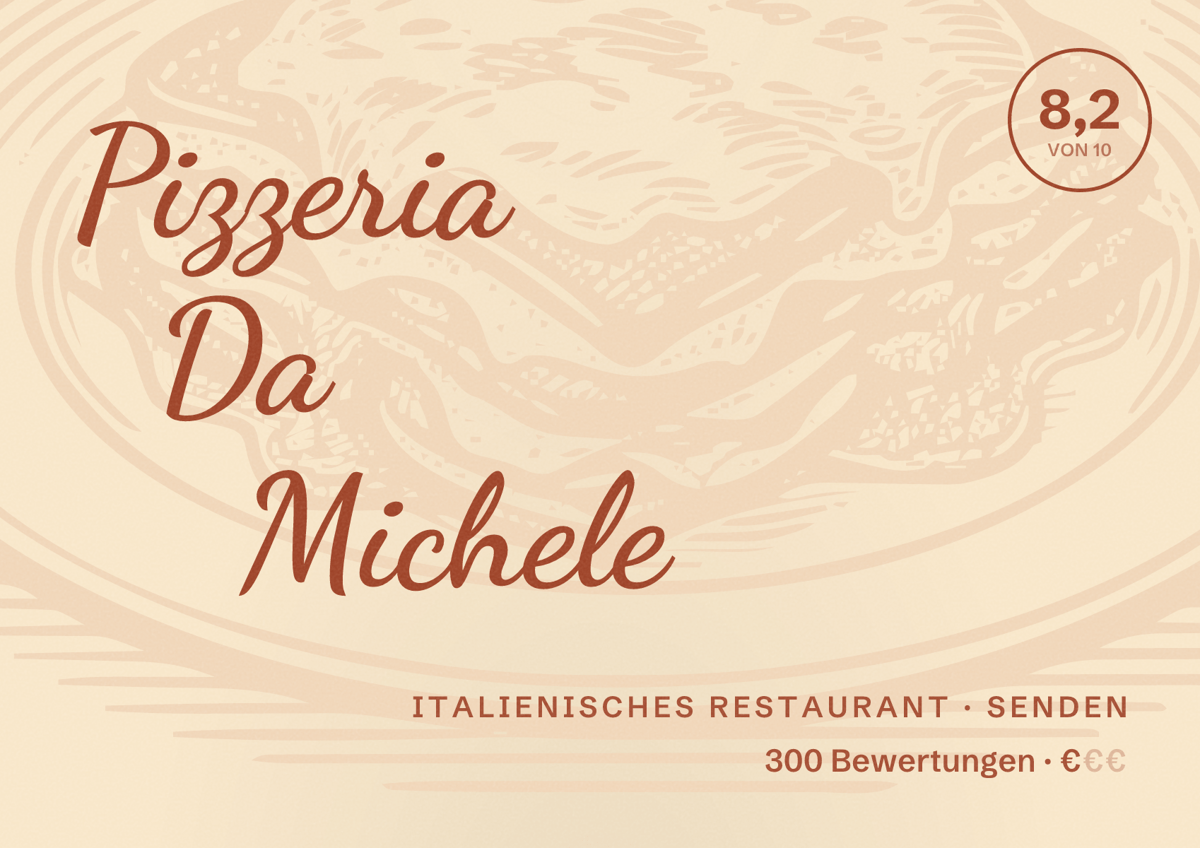 Illustriertes Poster von Pizzeria Da Michele, Italienisches Restaurant in Senden: Bewertung 8,2 von 10 aus 300 Bewertungen, Preisniveau €