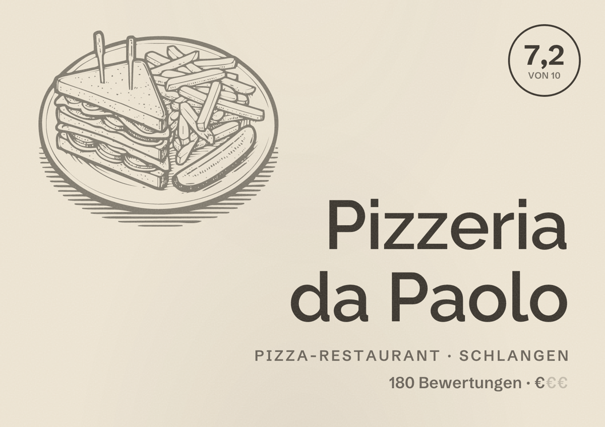 Illustriertes Poster von Pizzeria da Paolo, Pizza-Restaurant in Schlangen: Bewertung 7,2 von 10 aus 180 Bewertungen, Preisniveau €