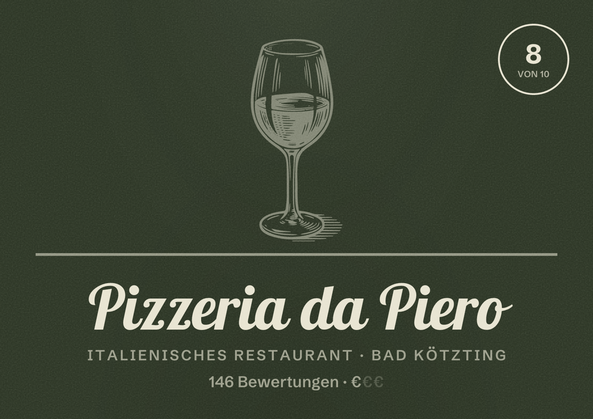 Illustriertes Poster von Pizzeria da Piero, Italienisches Restaurant in Bad Kötzting: Bewertung 8 von 10 aus 146 Bewertungen, Preisniveau €