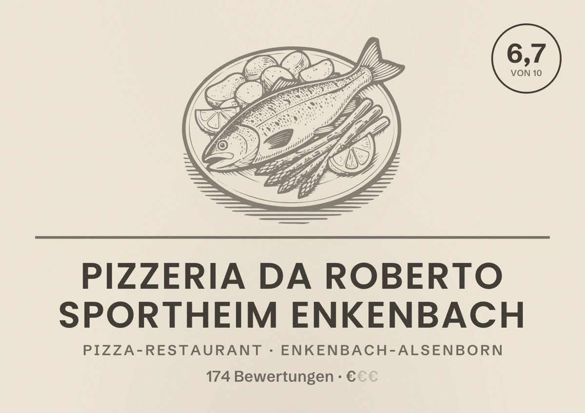 Illustriertes Poster von Pizzeria Da Roberto Sportheim Enkenbach, Pizza-Restaurant in Enkenbach-Alsenborn: Bewertung 6,7 von 10 aus 174 Bewertungen, Preisniveau €