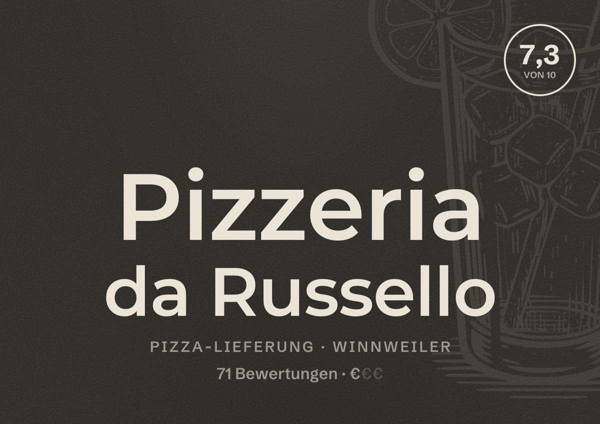 Illustriertes Poster von Pizzeria da Russello, Pizza-Lieferung in Winnweiler: Bewertung 7,3 von 10 aus 71 Bewertungen, Preisniveau €