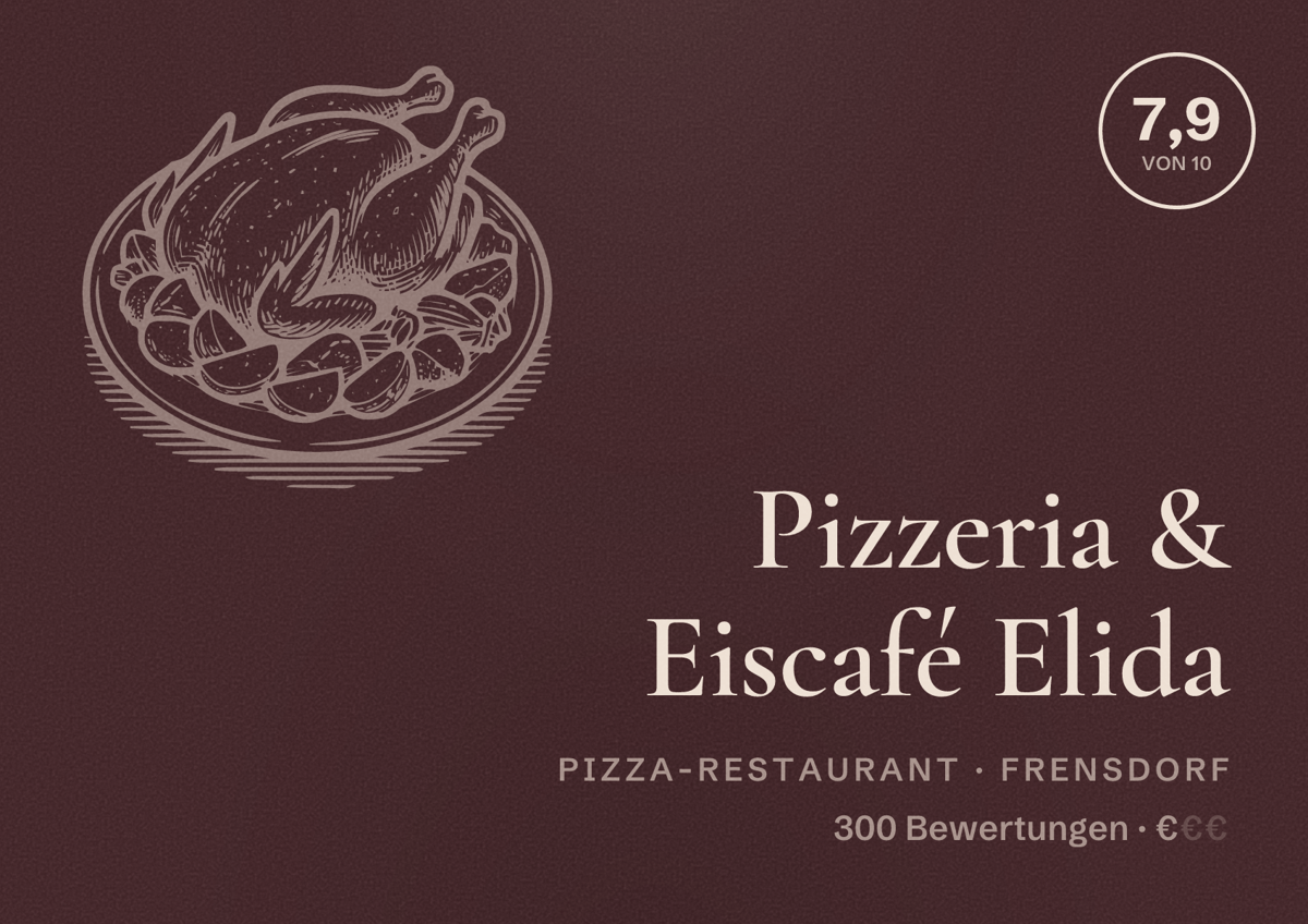 Illustriertes Poster von Pizzeria & Eiscafé Elida, Pizza-Restaurant in Frensdorf: Bewertung 7,9 von 10 aus 300 Bewertungen, Preisniveau €