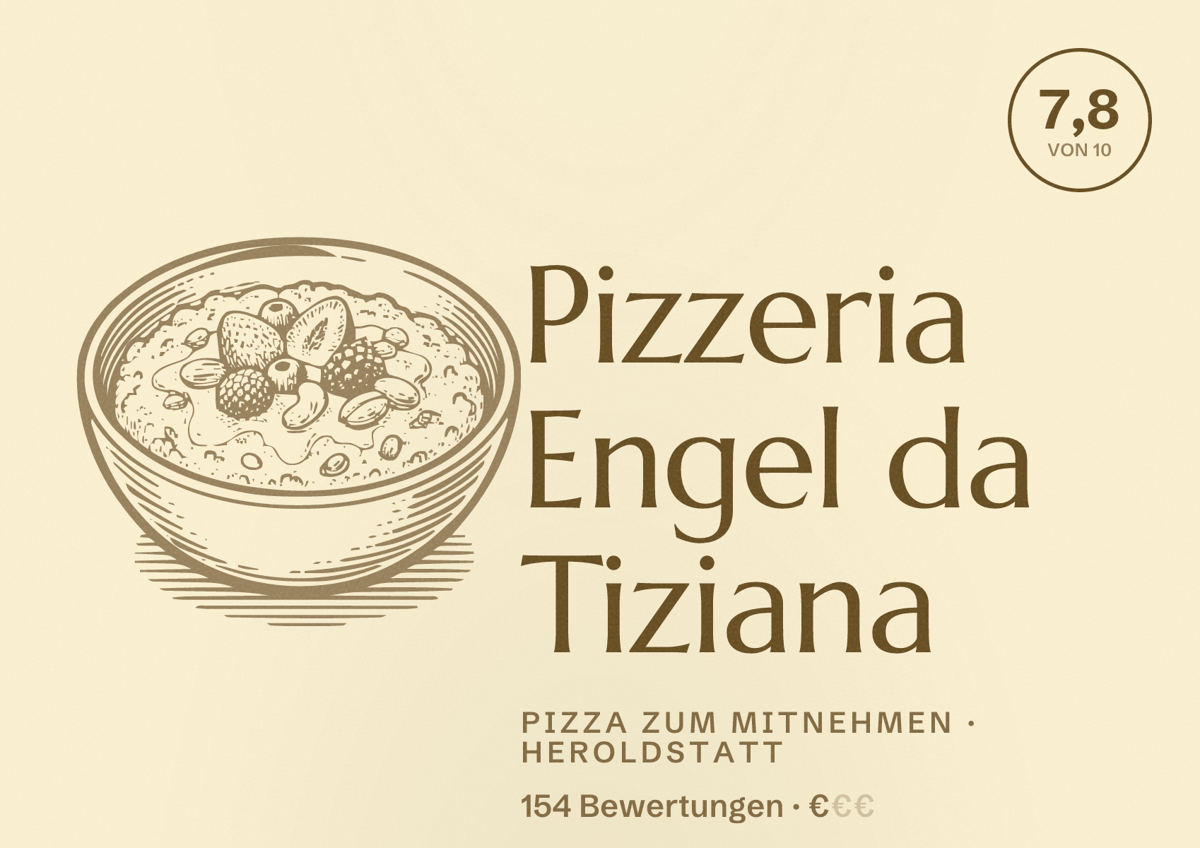 Illustriertes Poster von Pizzeria Engel da Tiziana, Pizza zum Mitnehmen in Heroldstatt: Bewertung 7,8 von 10 aus 154 Bewertungen, Preisniveau €