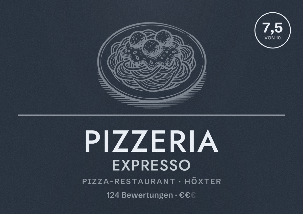 Illustriertes Poster von Pizzeria Expresso, Pizza-Restaurant in Höxter: Bewertung 7,5 von 10 aus 124 Bewertungen, Preisniveau €€