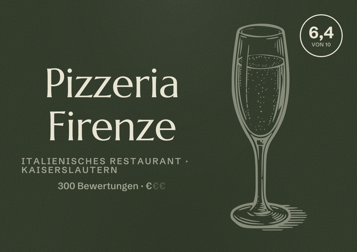 Illustriertes Poster von Pizzeria Firenze, Italienisches Restaurant in Kaiserslautern: Bewertung 6,4 von 10 aus 300 Bewertungen, Preisniveau €
