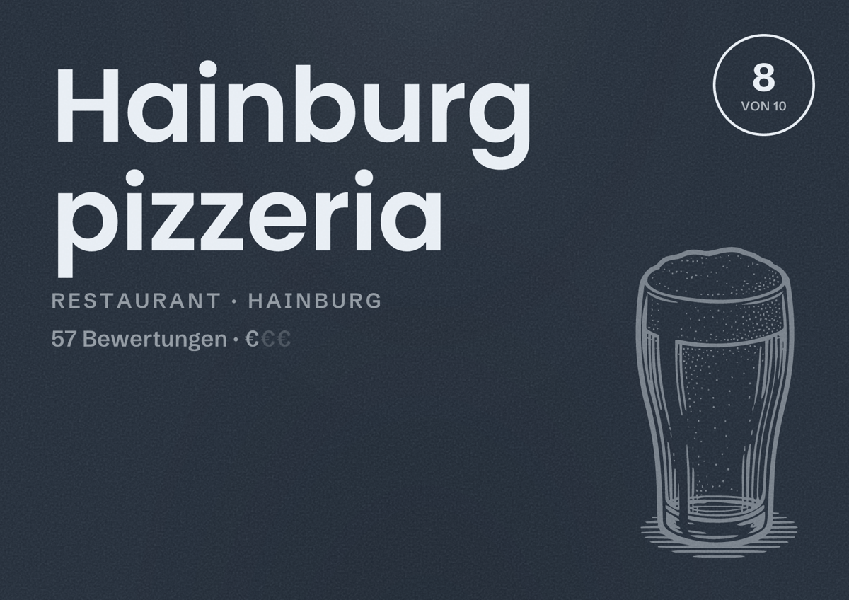 Illustriertes Poster von Hainburg pizzeria, Restaurant in Hainburg: Bewertung 8 von 10 aus 57 Bewertungen, Preisniveau €