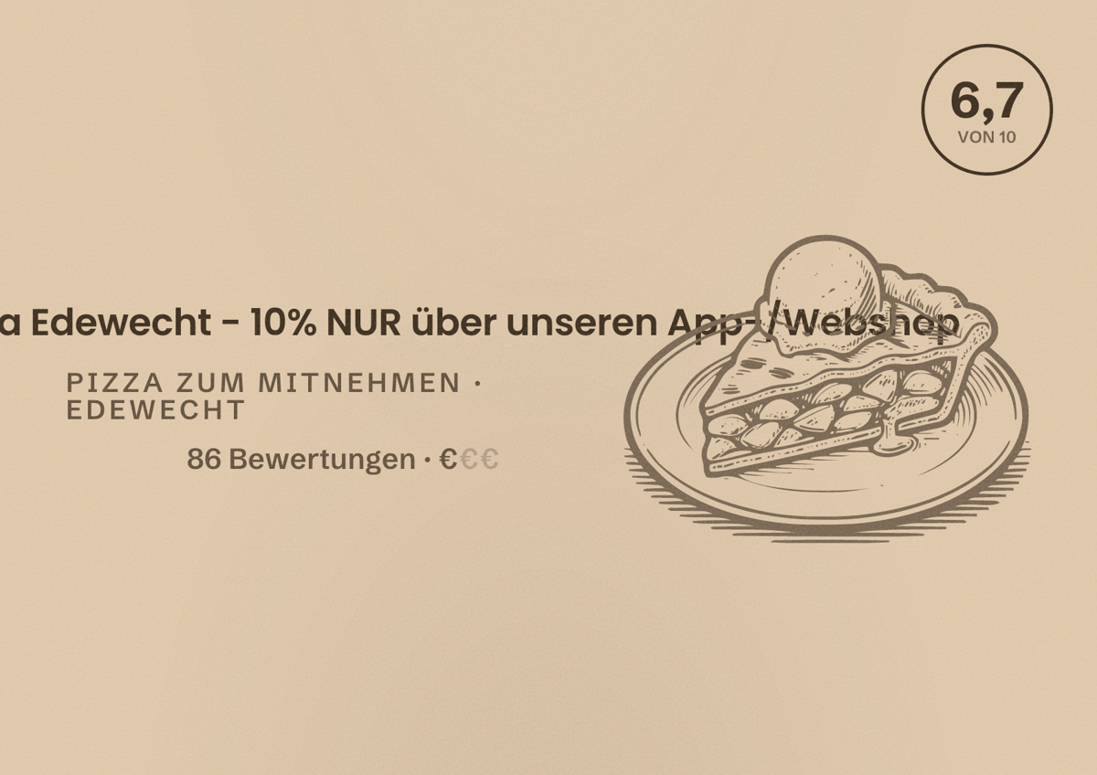 Illustriertes Poster von Pizzeria Havana Edewecht - 10% NUR über unseren App-/Webshop, Pizza zum Mitnehmen in Edewecht: Bewertung 6,7 von 10 aus 86 Bewertungen, Preisniveau €