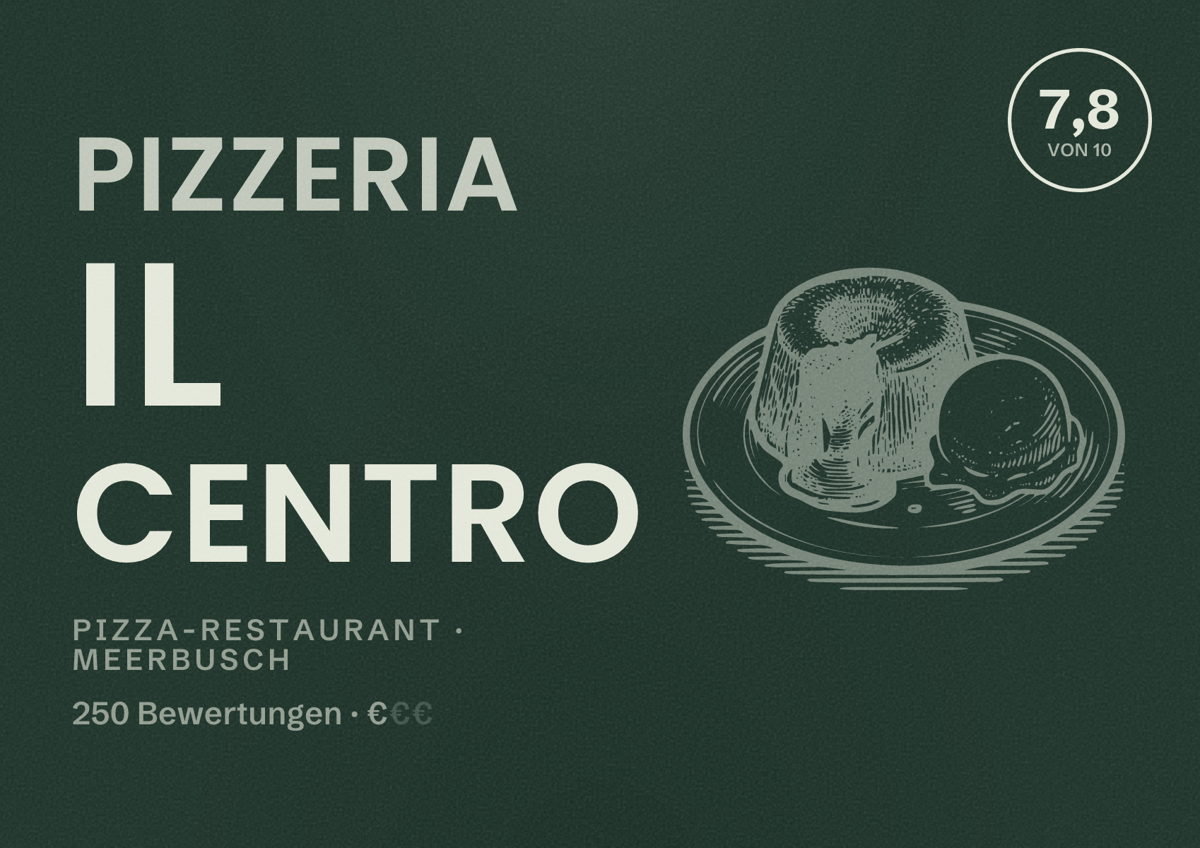 Illustriertes Poster von Pizzeria Il Centro, Pizza-Restaurant in Meerbusch: Bewertung 7,8 von 10 aus 250 Bewertungen, Preisniveau €
