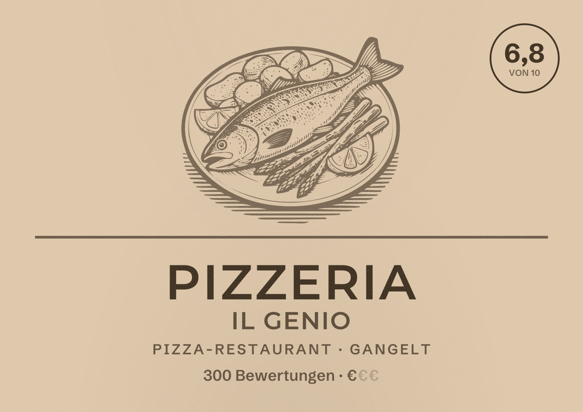 Illustriertes Poster von Pizzeria Il Genio, Pizza-Restaurant in Gangelt: Bewertung 6,8 von 10 aus 300 Bewertungen, Preisniveau €