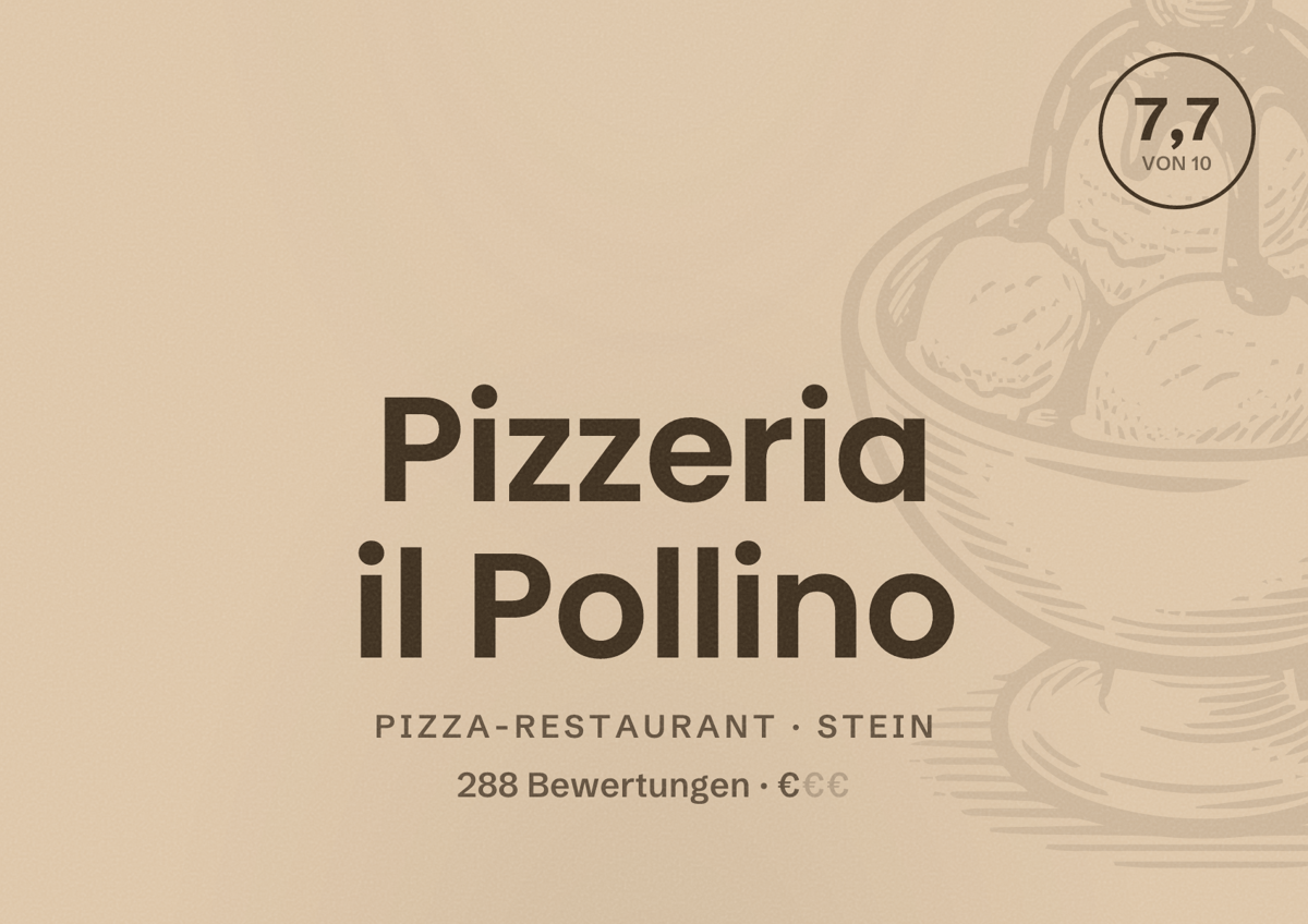 Illustriertes Poster von Pizzeria il Pollino, Pizza-Restaurant in Stein: Bewertung 7,7 von 10 aus 288 Bewertungen, Preisniveau €