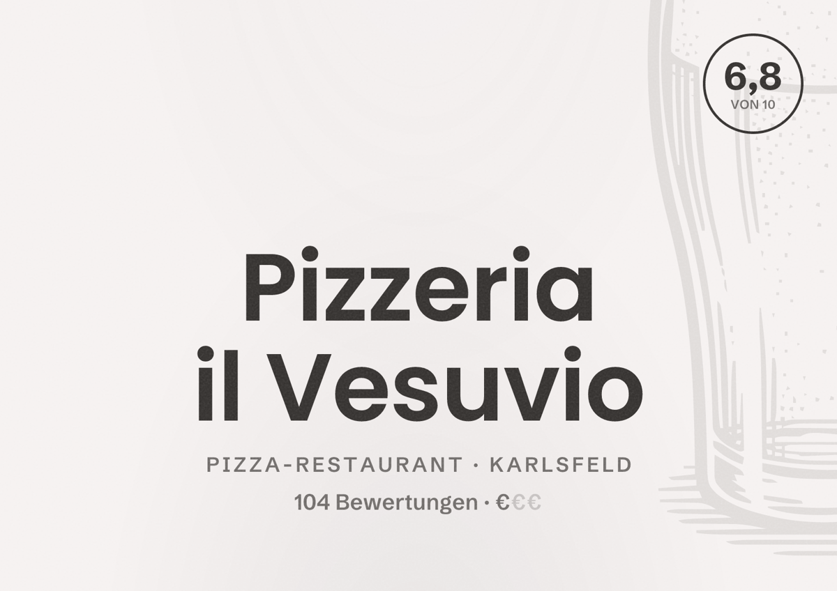 Illustriertes Poster von Pizzeria il Vesuvio, Pizza-Restaurant in Karlsfeld: Bewertung 6,8 von 10 aus 104 Bewertungen, Preisniveau €