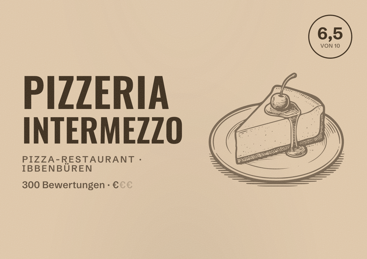 Illustriertes Poster von Pizzeria INTERMEZZO, Pizza-Restaurant in Ibbenbüren: Bewertung 6,5 von 10 aus 300 Bewertungen, Preisniveau €