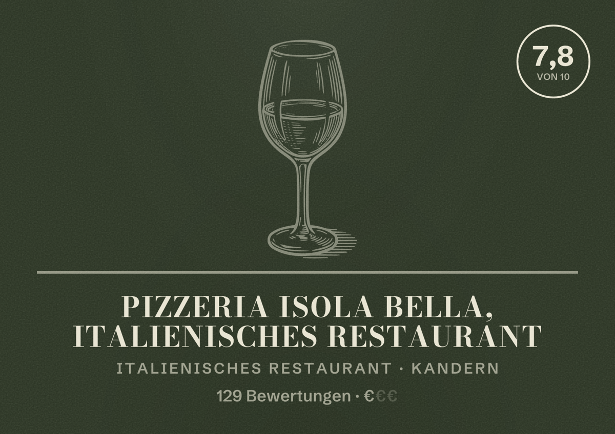 Illustriertes Poster von Pizzeria Isola Bella, italienisches Restaurant, Italienisches Restaurant in Kandern: Bewertung 7,8 von 10 aus 129 Bewertungen, Preisniveau €