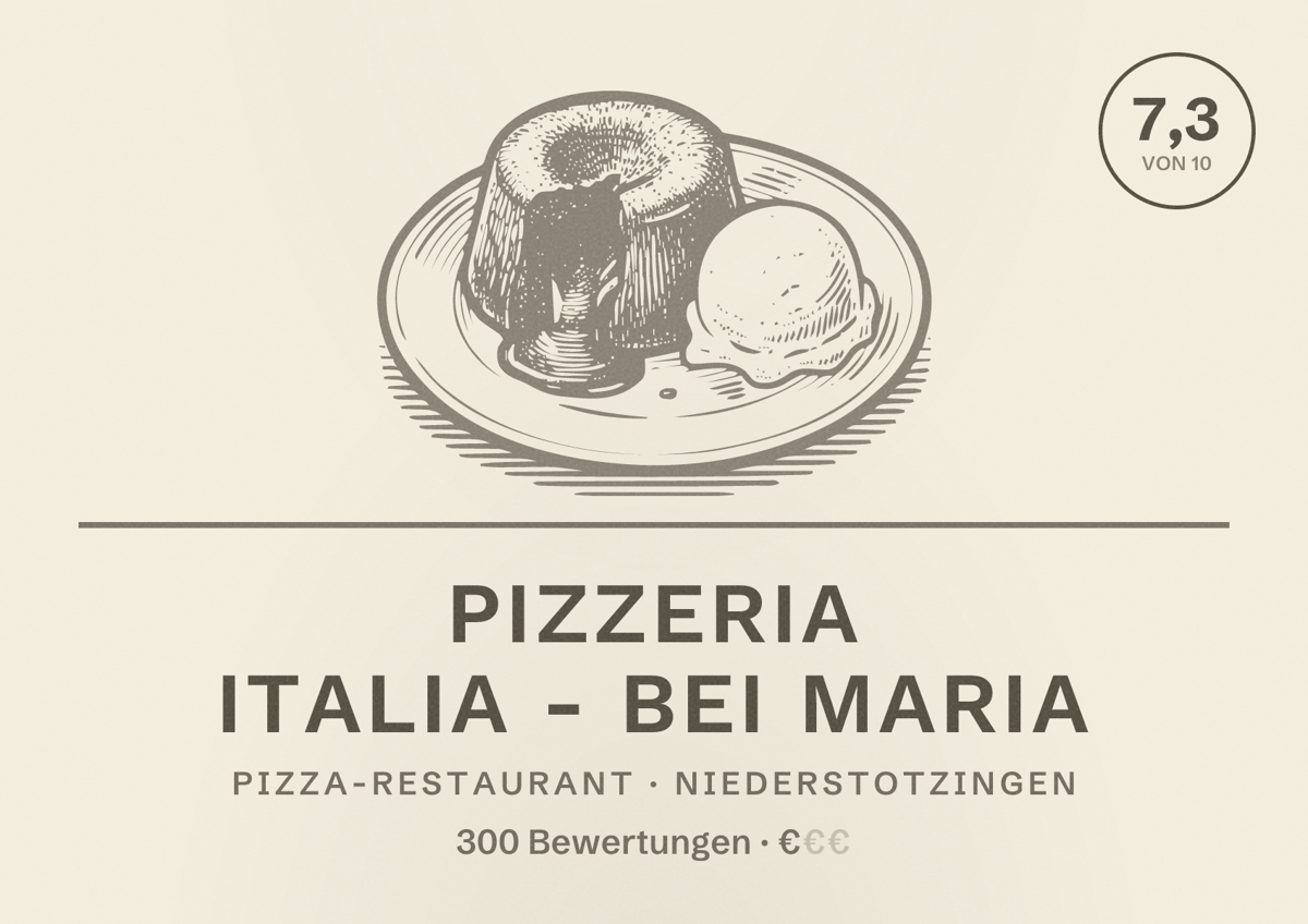 Illustriertes Poster von Pizzeria Italia - bei Maria, Pizza-Restaurant in Niederstotzingen: Bewertung 7,3 von 10 aus 300 Bewertungen, Preisniveau €