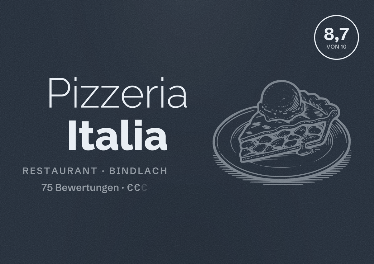 Illustriertes Poster von Pizzeria Italia, Restaurant in Bindlach: Bewertung 8,7 von 10 aus 75 Bewertungen, Preisniveau €€