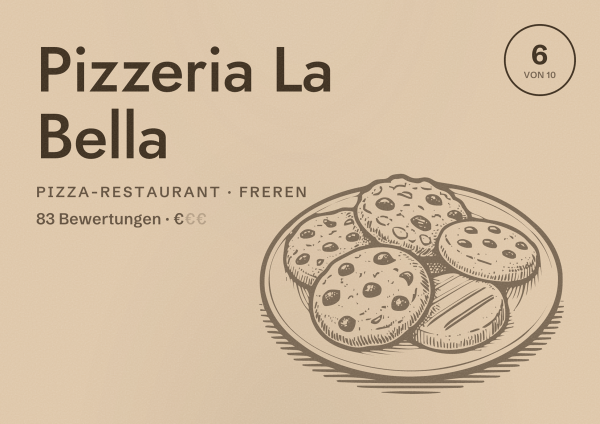 Illustriertes Poster von Pizzeria La Bella, Pizza-Restaurant in Freren: Bewertung 6 von 10 aus 83 Bewertungen, Preisniveau €