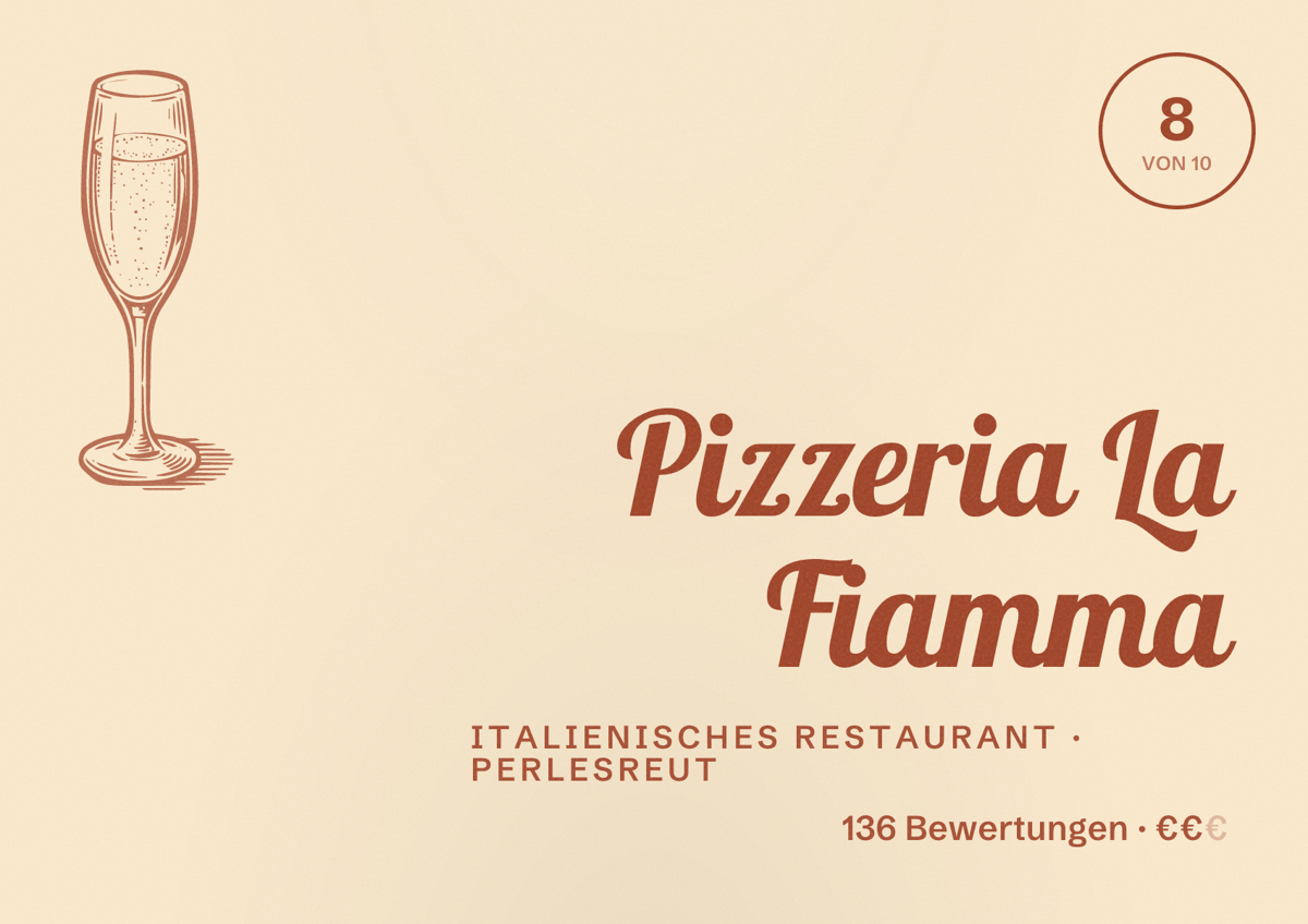 Illustriertes Poster von Pizzeria La Fiamma, Italienisches Restaurant in Perlesreut: Bewertung 8 von 10 aus 136 Bewertungen, Preisniveau €€