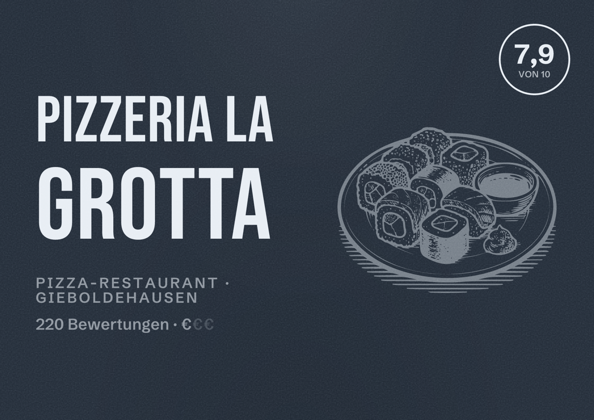 Illustriertes Poster von Pizzeria La Grotta, Pizza-Restaurant in Gieboldehausen: Bewertung 7,9 von 10 aus 220 Bewertungen, Preisniveau €