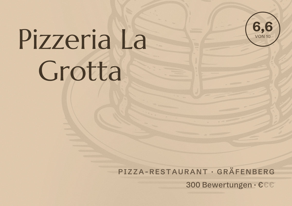 Illustriertes Poster von Pizzeria La Grotta, Pizza-Restaurant in Gräfenberg: Bewertung 6,6 von 10 aus 300 Bewertungen, Preisniveau €