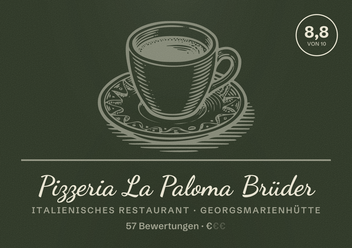 Illustriertes Poster von Pizzeria La Paloma Brüder, Italienisches Restaurant in Georgsmarienhütte: Bewertung 8,8 von 10 aus 57 Bewertungen, Preisniveau €