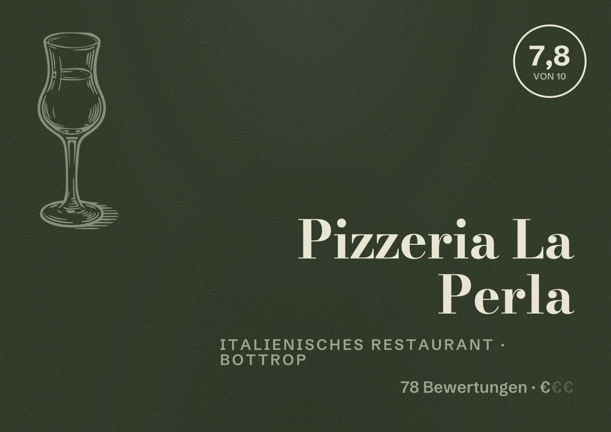 Illustriertes Poster von Pizzeria La Perla, Italienisches Restaurant in Bottrop: Bewertung 7,8 von 10 aus 78 Bewertungen, Preisniveau €