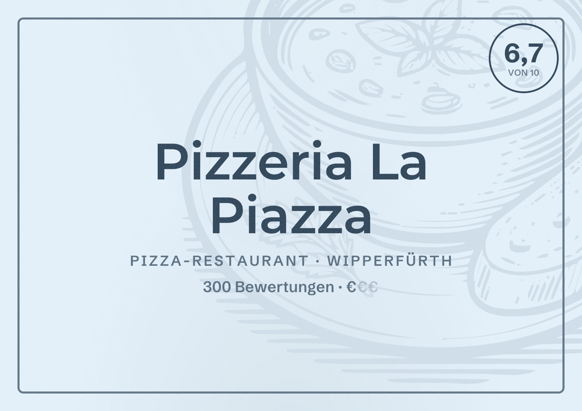 Illustriertes Poster von Pizzeria La Piazza, Pizza-Restaurant in Wipperfürth: Bewertung 6,7 von 10 aus 300 Bewertungen, Preisniveau €