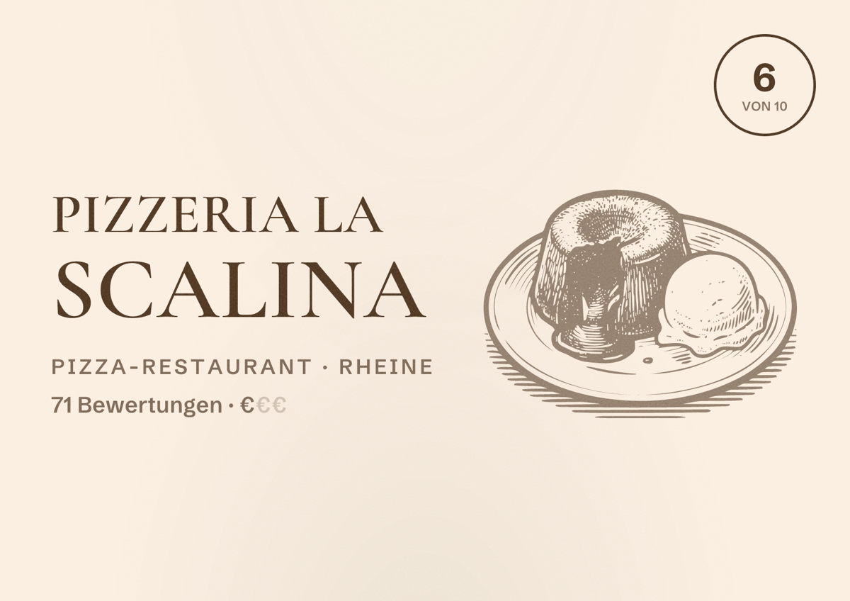 Illustriertes Poster von Pizzeria La Scalina, Pizza-Restaurant in Rheine: Bewertung 6 von 10 aus 71 Bewertungen, Preisniveau €