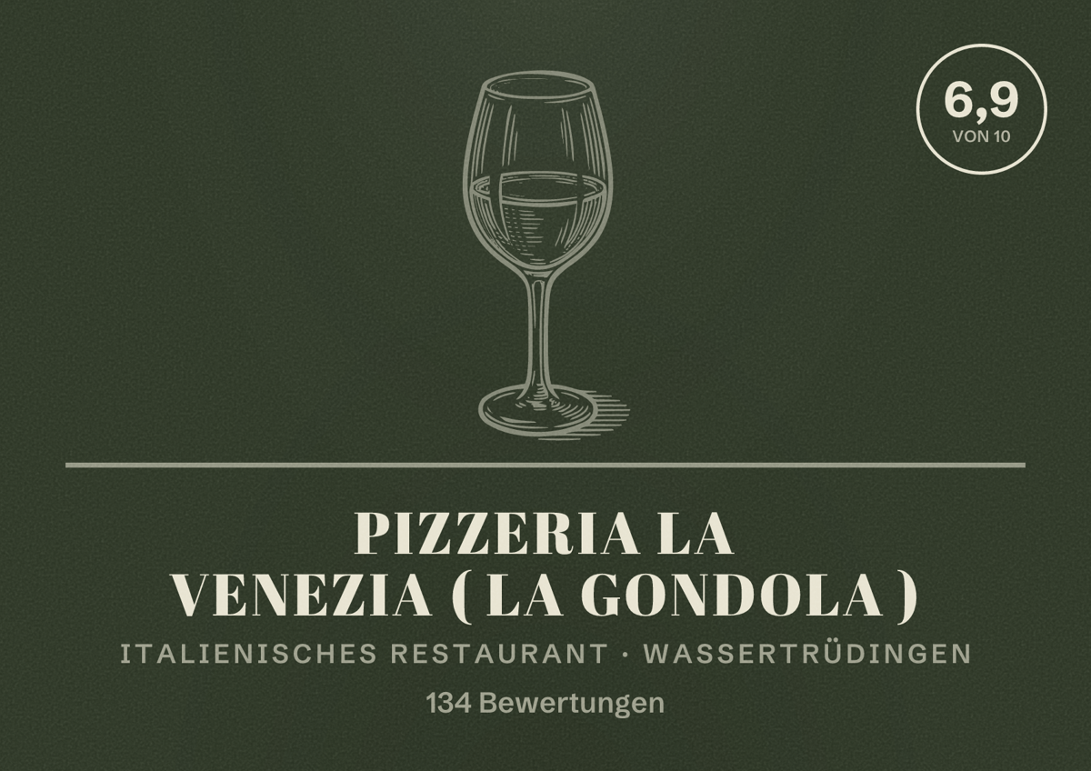 Illustriertes Poster von Pizzeria La Venezia ( la gondola ), Italienisches Restaurant in Wassertrüdingen: Bewertung 6,9 von 10 aus 134 Bewertungen