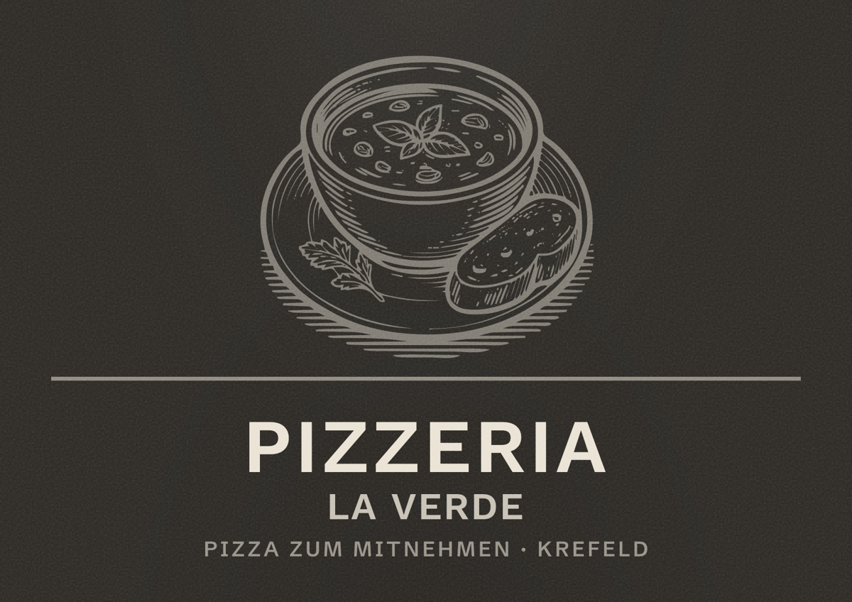 Illustriertes Poster von Pizzeria La Verde, Pizza zum Mitnehmen in Krefeld