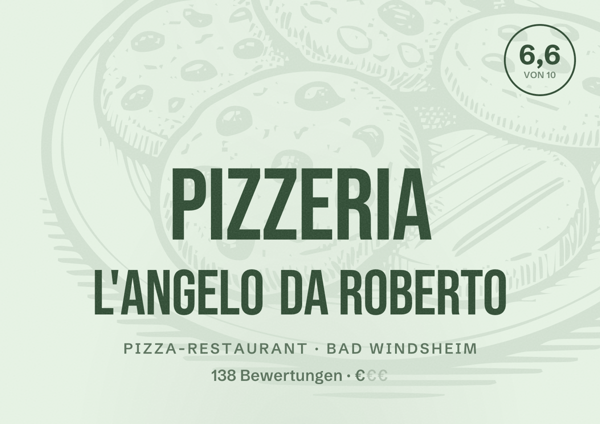 Illustriertes Poster von Pizzeria L'Angelo da Roberto, Pizza-Restaurant in Bad Windsheim: Bewertung 6,6 von 10 aus 138 Bewertungen, Preisniveau €