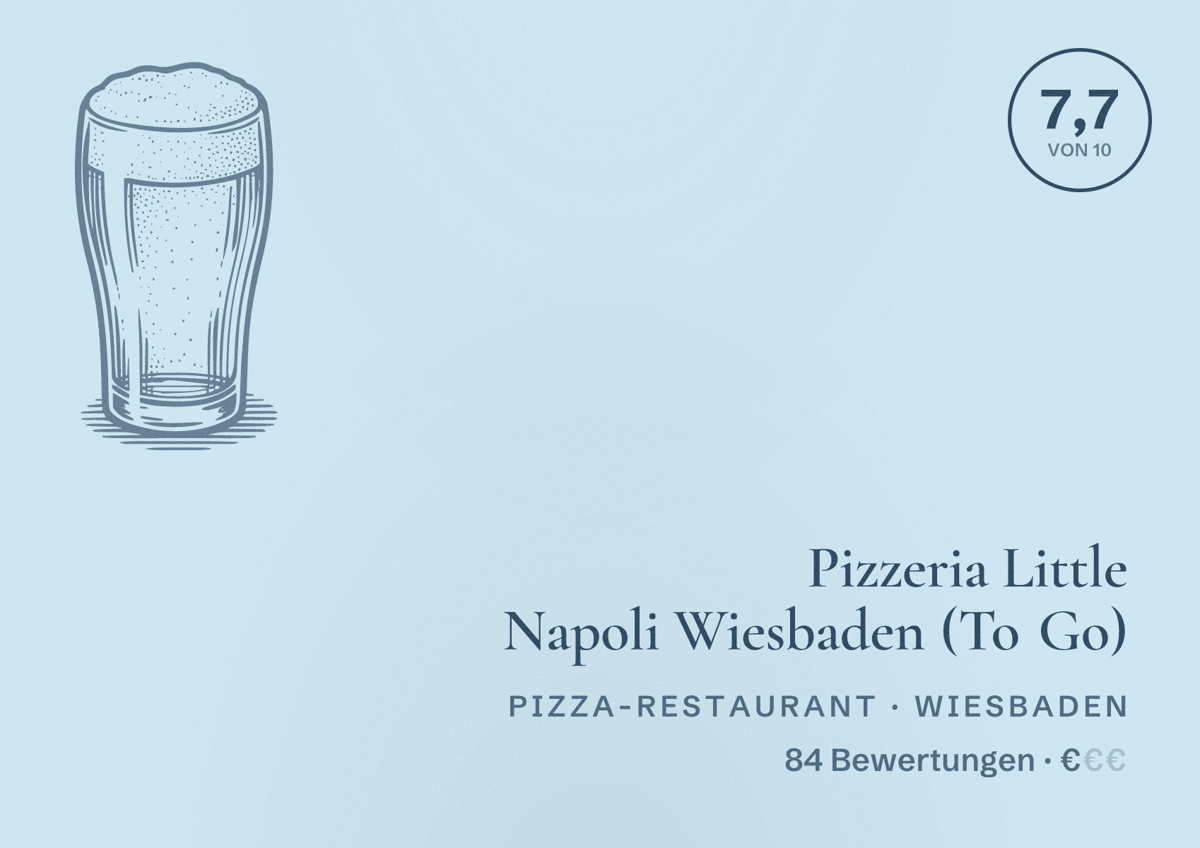 Illustriertes Poster von Pizzeria Little Napoli Wiesbaden (To Go), Pizza-Restaurant in Wiesbaden: Bewertung 7,7 von 10 aus 84 Bewertungen, Preisniveau €