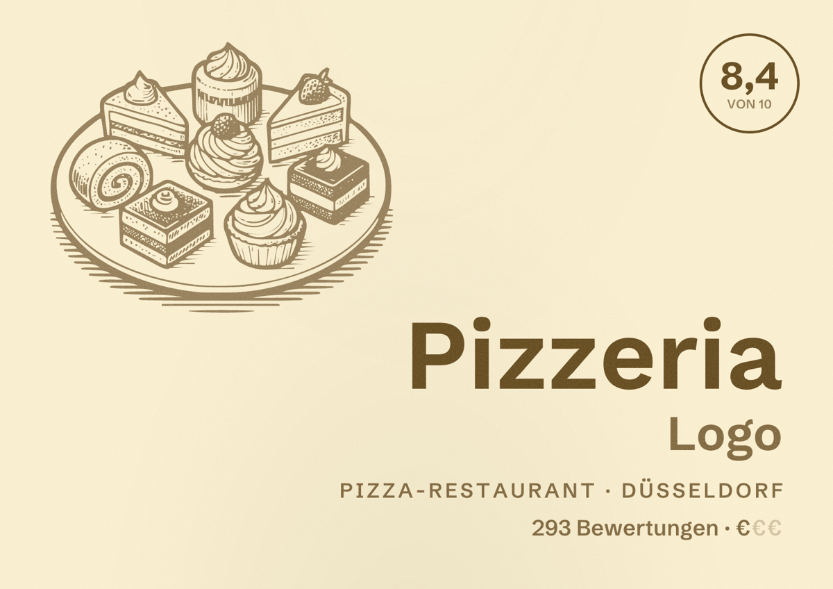 Illustriertes Poster von Pizzeria Logo, Pizza-Restaurant in Düsseldorf: Bewertung 8,4 von 10 aus 293 Bewertungen, Preisniveau €