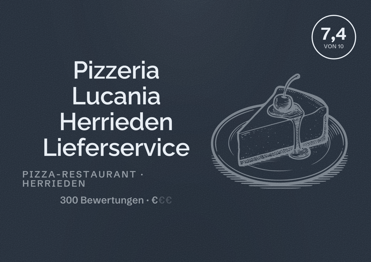 Illustriertes Poster von Pizzeria Lucania Herrieden Lieferservice, Pizza-Restaurant in Herrieden: Bewertung 7,4 von 10 aus 300 Bewertungen, Preisniveau €