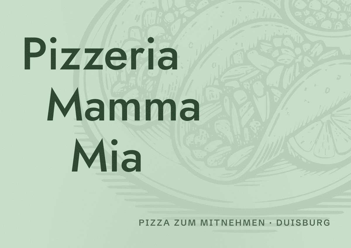 Illustriertes Poster von Pizzeria Mamma Mia, Pizza zum Mitnehmen in Duisburg