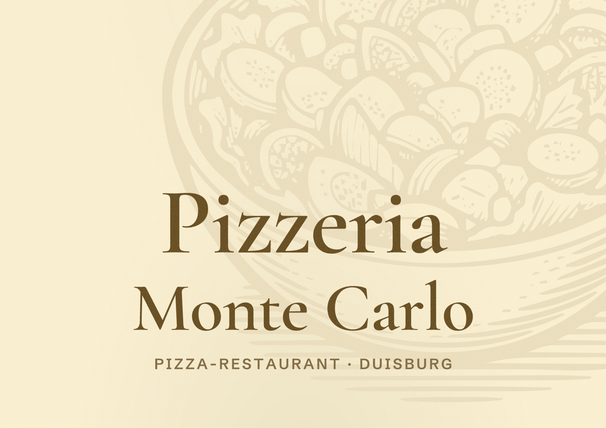 Illustriertes Poster von Pizzeria Monte Carlo, Pizza-Restaurant in Duisburg