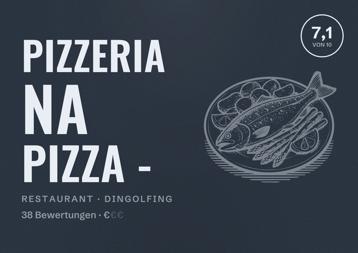 Illustriertes Poster von Pizzeria Na Pizza -, Restaurant in Dingolfing: Bewertung 7,1 von 10 aus 38 Bewertungen, Preisniveau €