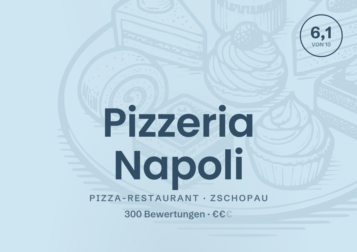 Illustriertes Poster von Pizzeria Napoli, Pizza-Restaurant in Zschopau: Bewertung 6,1 von 10 aus 300 Bewertungen, Preisniveau €€